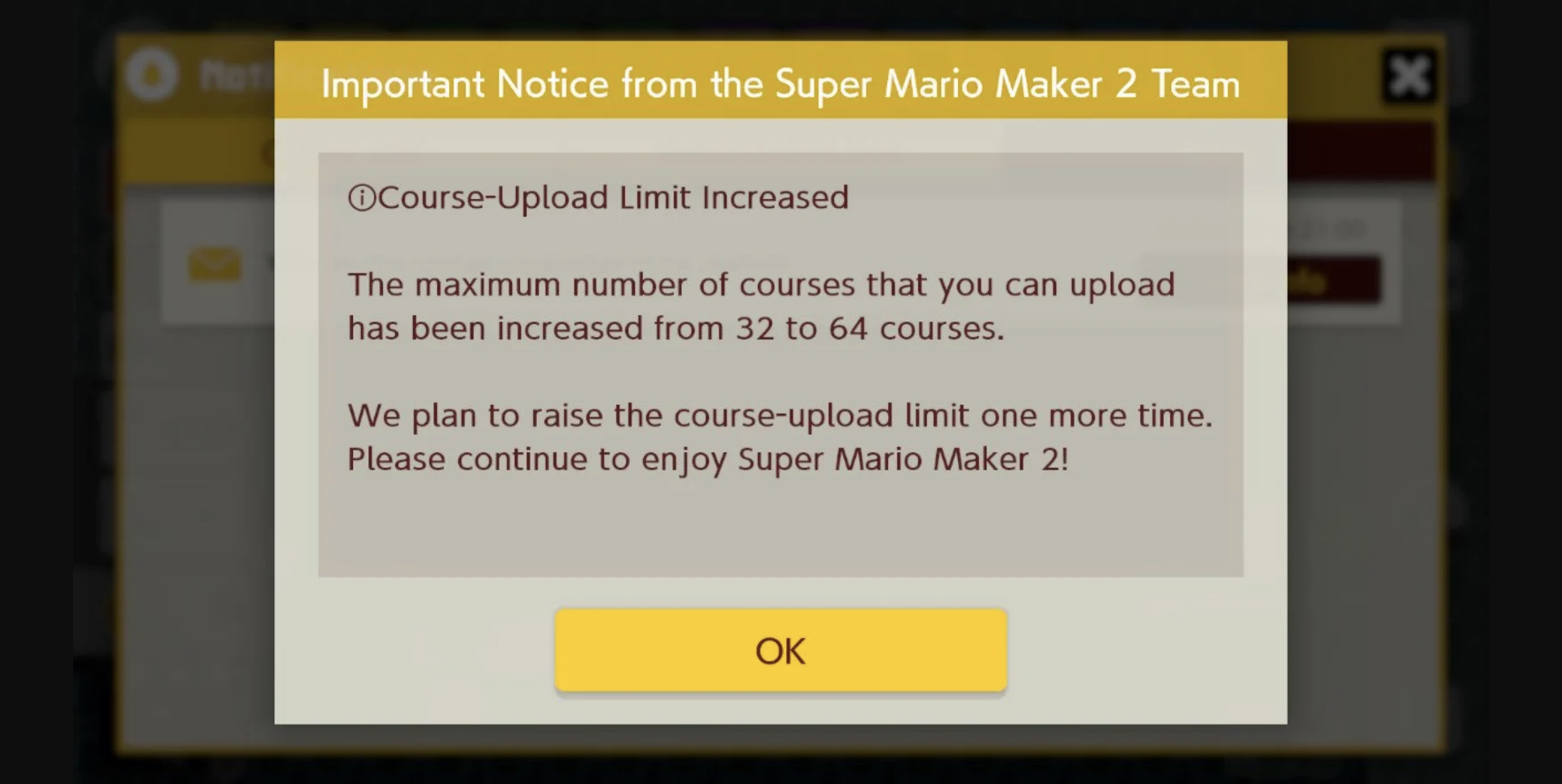 Super Mario Maker 2 - limite de upload