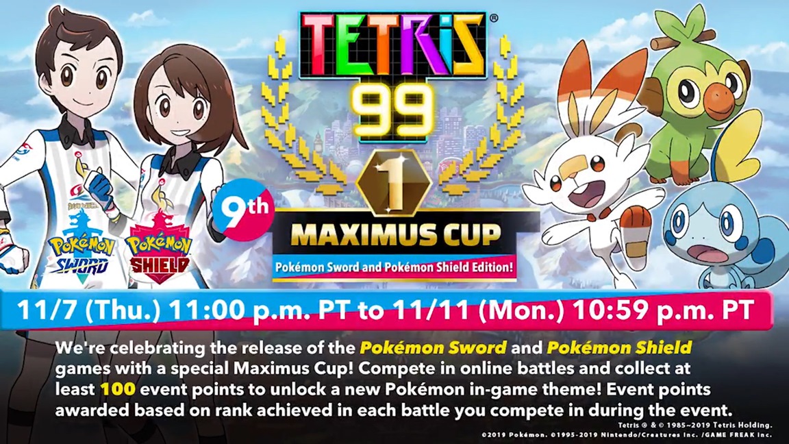 Tetris 99 – Maximus Cup com temática de Pokémon Sword & Shield é revelada