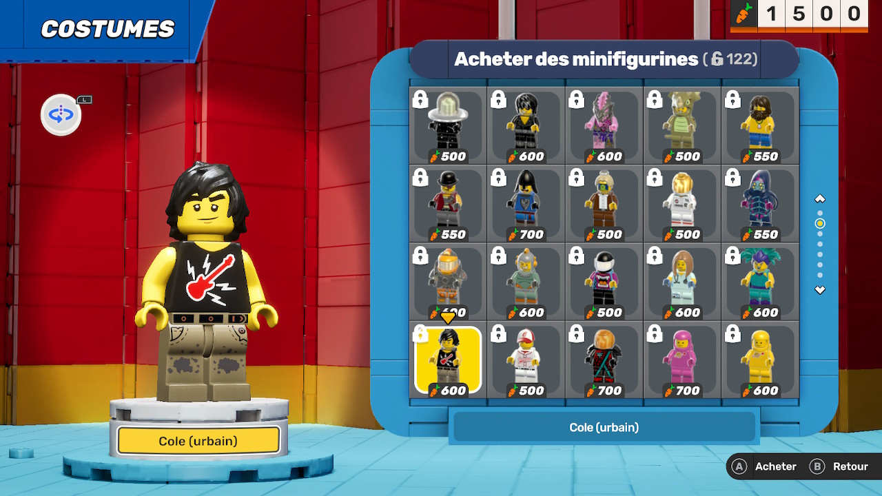 Tela de compra de partes e personagens