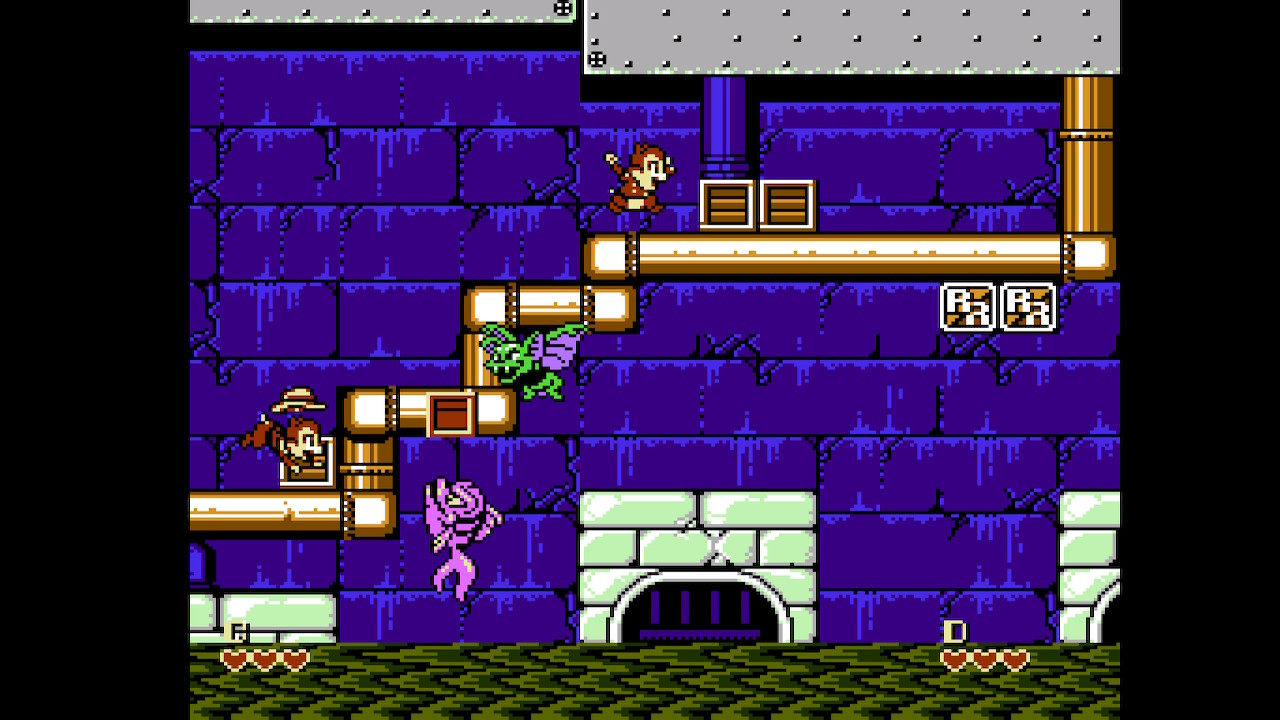 Cena de Chip 'N' Dale em momentos de plataforma