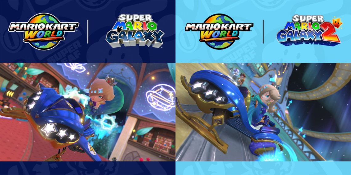 Imagem destacada de Mario Kart World: Super Mario Galaxy (Modo Livre) tem músicas adicionadas no Nintendo Music