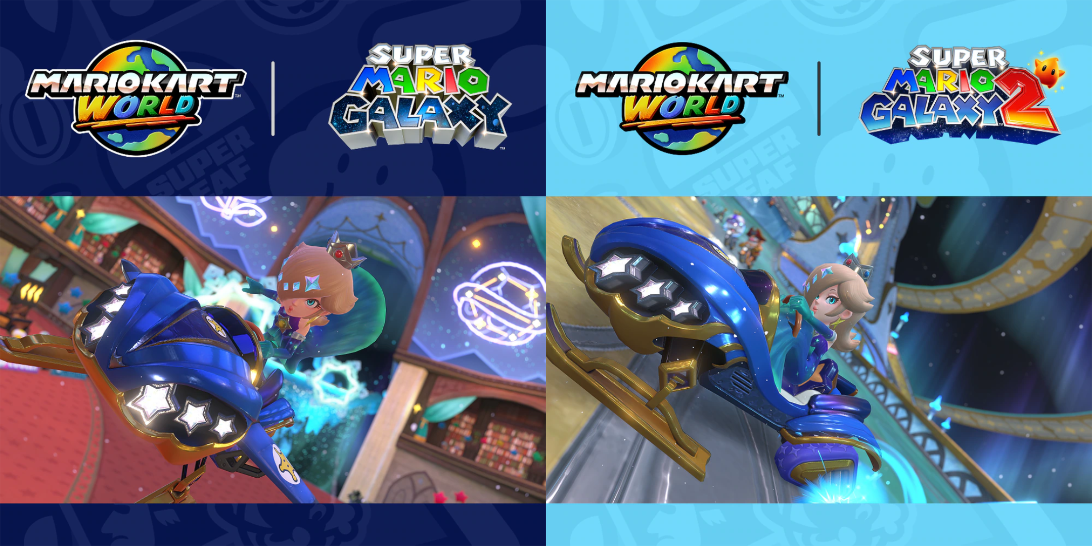 Imagem destacada de Mario Kart World: Super Mario Galaxy (Modo Livre) tem músicas adicionadas no Nintendo Music
