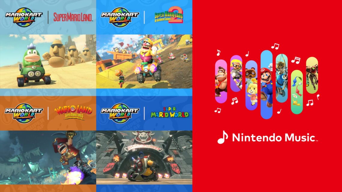 Imagem destacada de Mario Kart World: Mario World e Land 1-3 (Modo Livre) tem músicas adicionadas no Nintendo Music
