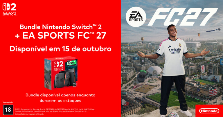 Imagem destacada de Nintendo anuncia pacote do Switch 2 com EA SPORTS FC 27 para o Brasil e América Latina
